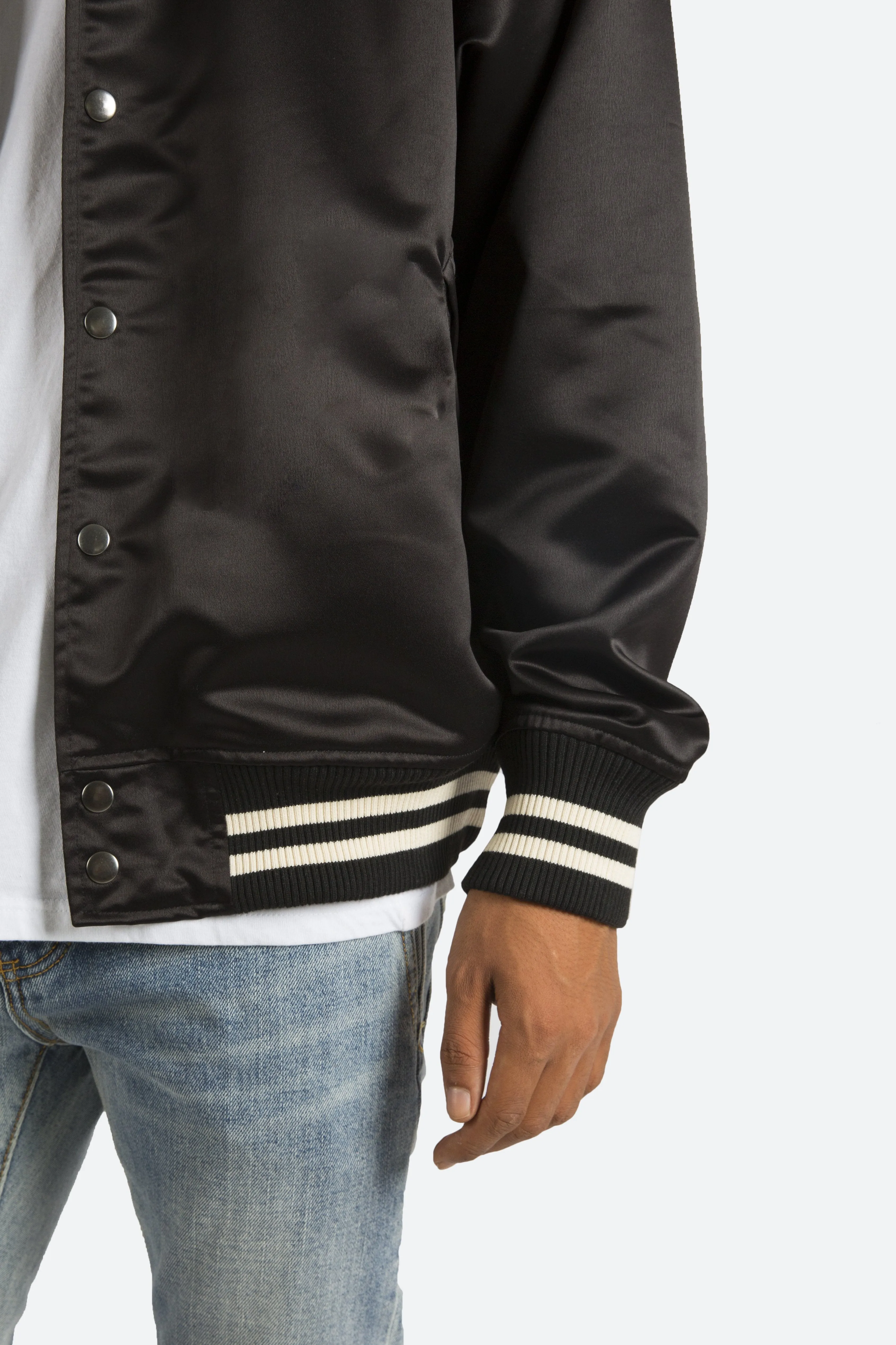 Satin Baseball Jacket - Black