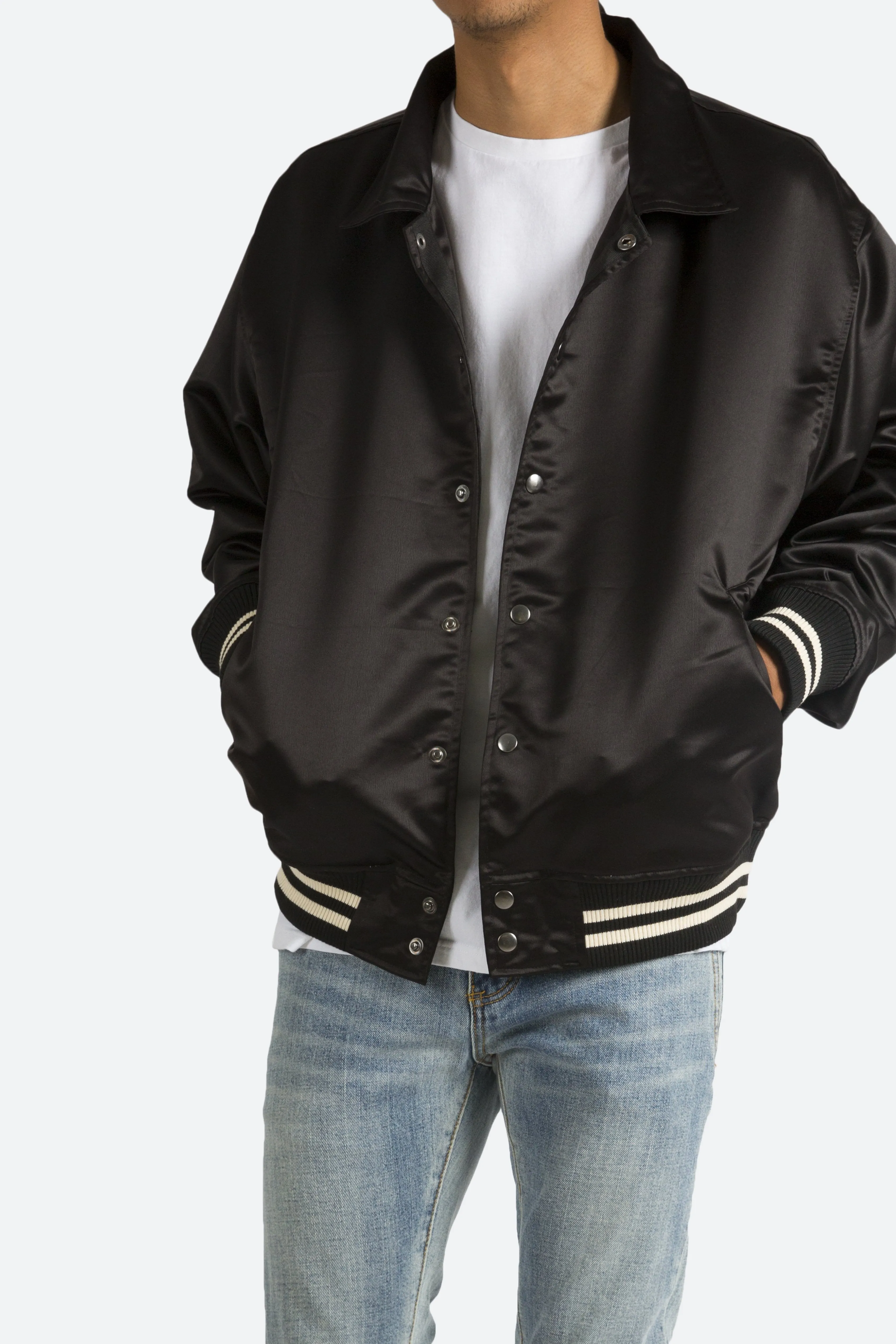 Satin Baseball Jacket - Black