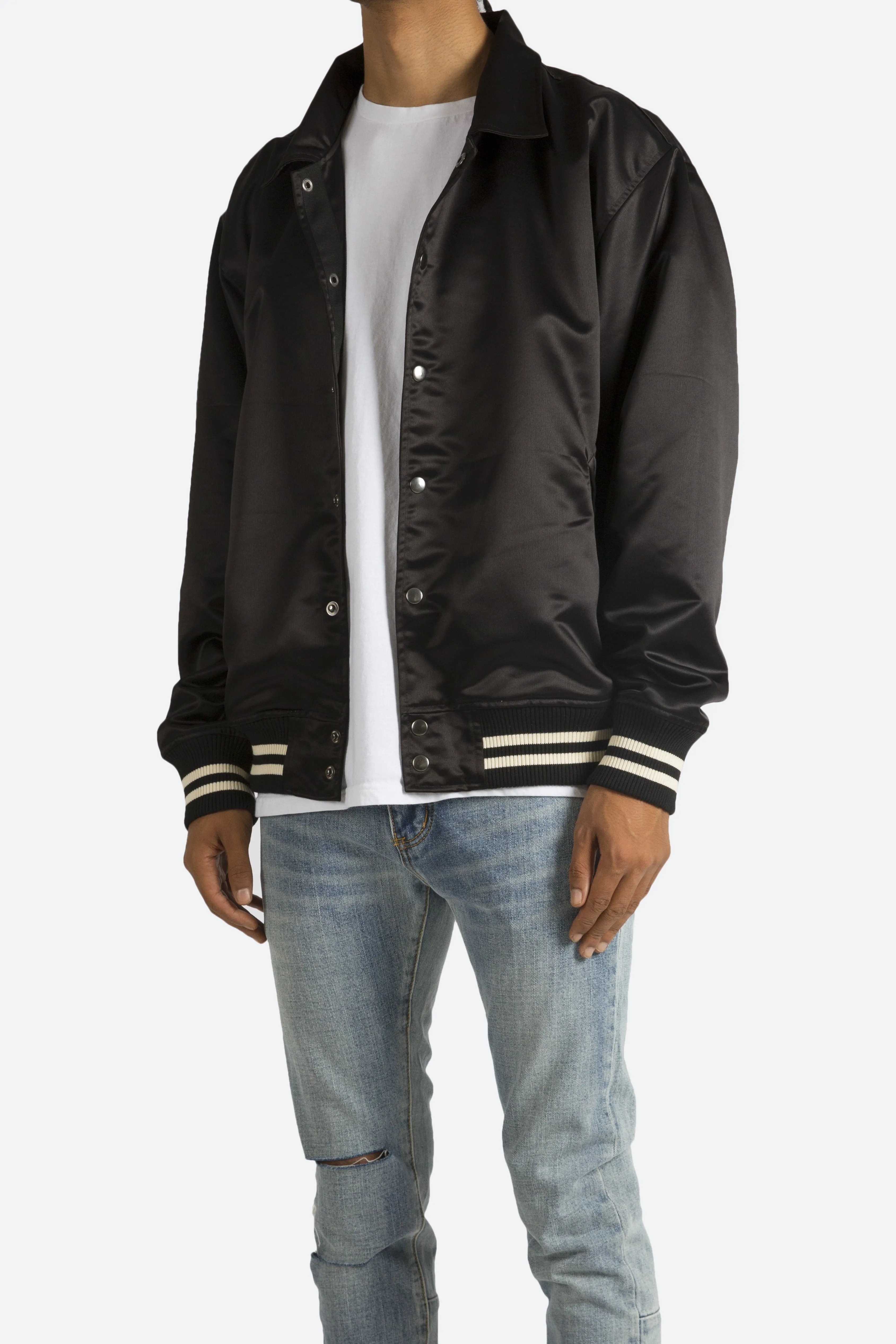 Satin Baseball Jacket - Black