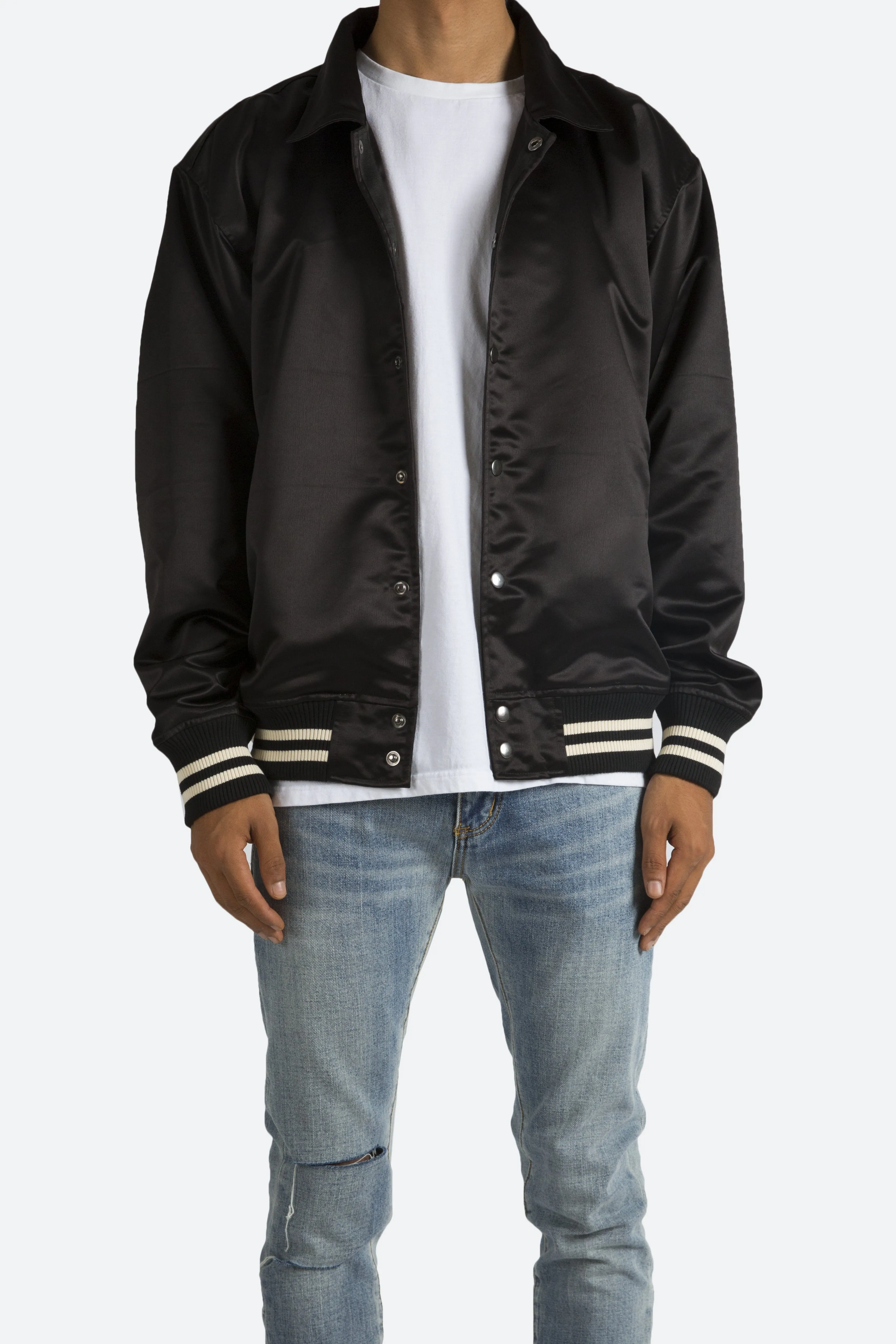 Satin Baseball Jacket - Black