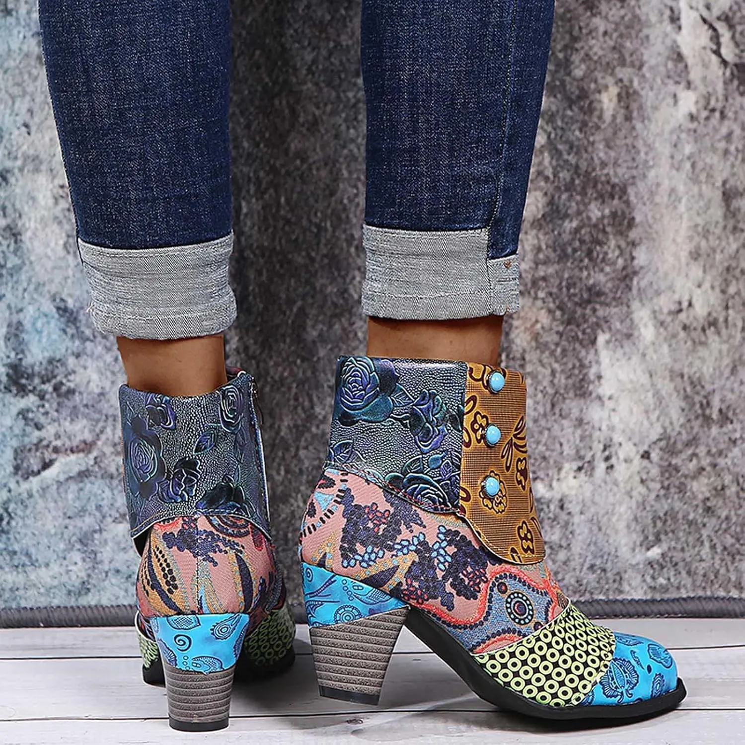 SBGMoSJ Women's Leather Ankle Boots Shoes Zipper Winter Booties Women Shoes Boots Ankle Heels Womens Ankle Boots Cutout Western Womens Short Brown Square Toe Cowboy Boots Ankle Boot Women Wide