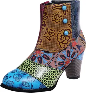 SBGMoSJ Women's Leather Ankle Boots Shoes Zipper Winter Booties Women Shoes Boots Ankle Heels Womens Ankle Boots Cutout Western Womens Short Brown Square Toe Cowboy Boots Ankle Boot Women Wide