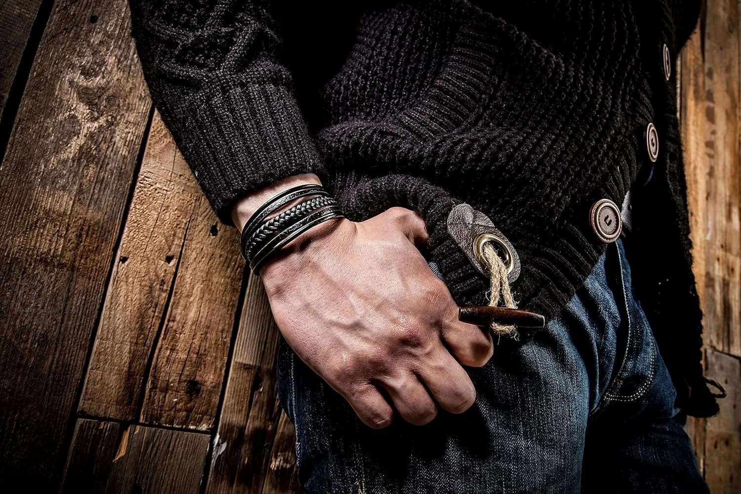 SERASAR | Premium Leather Bracelet [Braid] for Men in Black & Brown | Various Lengths | Magnetic Stainless Steel Clasp | Exclusive Jewellery Box | Great Gift Idea for Men