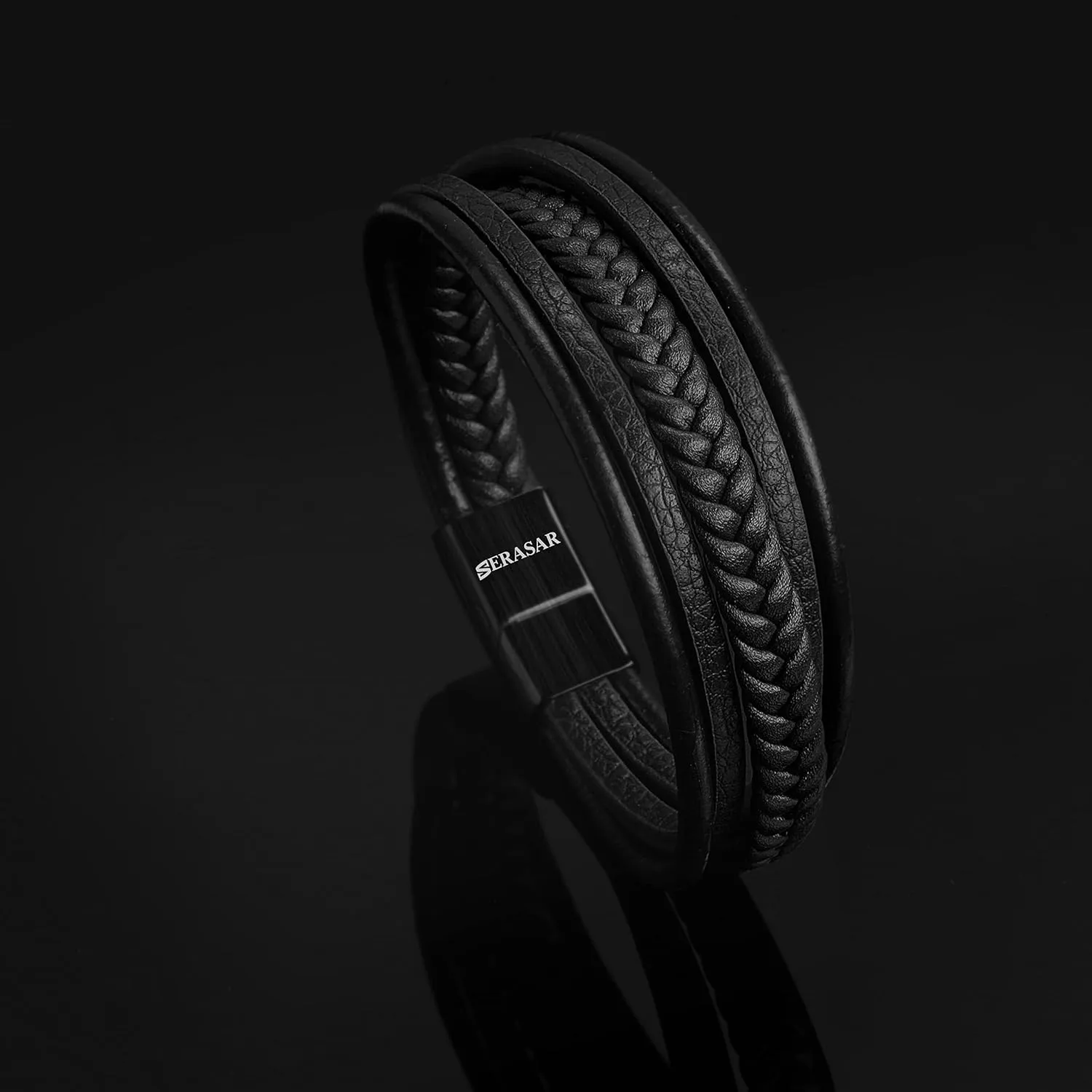 SERASAR | Premium Leather Bracelet [Braid] for Men in Black & Brown | Various Lengths | Magnetic Stainless Steel Clasp | Exclusive Jewellery Box | Great Gift Idea for Men