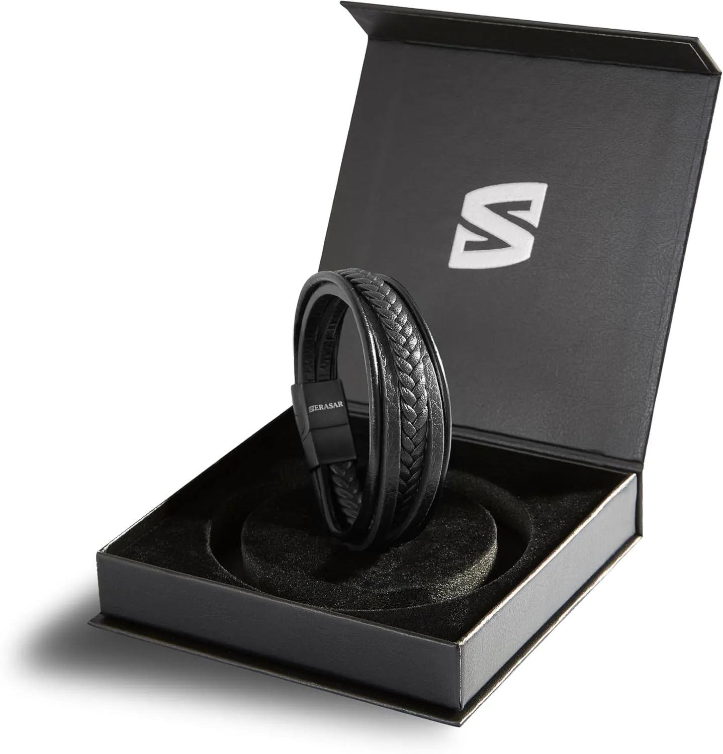 SERASAR | Premium Leather Bracelet [Braid] for Men in Black & Brown | Various Lengths | Magnetic Stainless Steel Clasp | Exclusive Jewellery Box | Great Gift Idea for Men