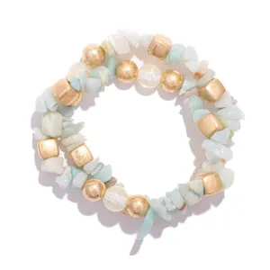 Set of 2 Amazonite and Gold Beaded Bracelet