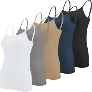 Sexy Basics Women's 5 Pack Cotton Rayon Stretch Cami Tank | Adjustable Spaghetti Strap Tank Top