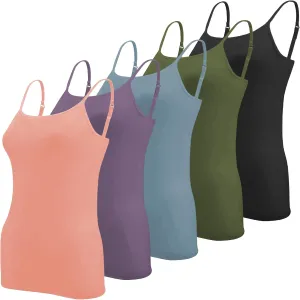 Sexy Basics Women's 5 Pack Cotton Rayon Stretch Cami Tank | Adjustable Spaghetti Strap Tank Top