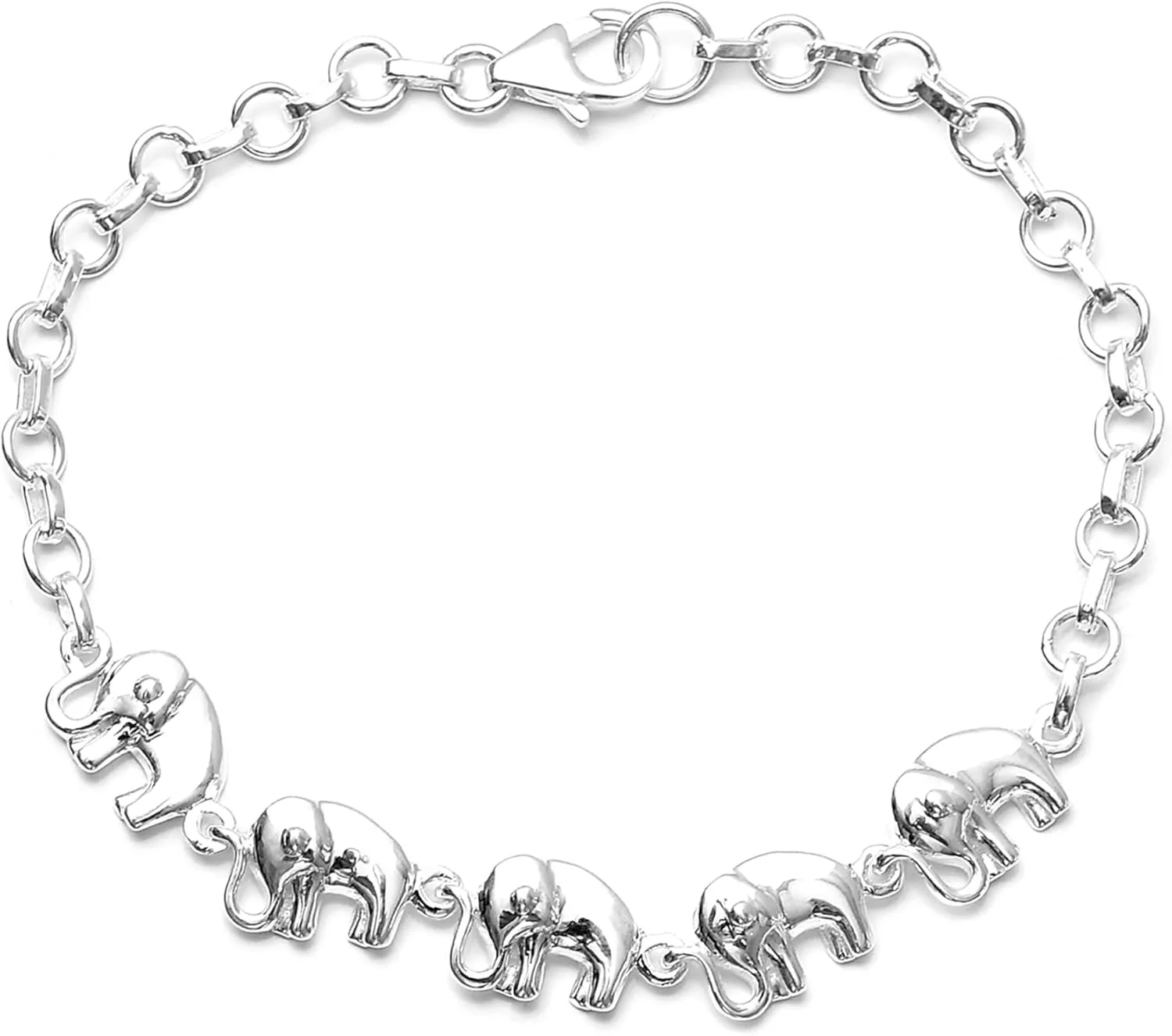 SHOP LC DELIVERING JOY Elephant Charm Bracelet in 925 Sterling Silver Bracelets for Women Trendy - Adjustable Link Cute Animal Jewelry Birthday Gifts for Her - Size 7.25 Inches