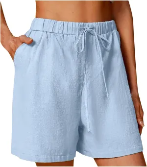 Shorts for Women 2025 Trendy Linen Shorts Casual Summer Plus Size Beach Shorts with Pockets Comfy Wide Leg Shorts