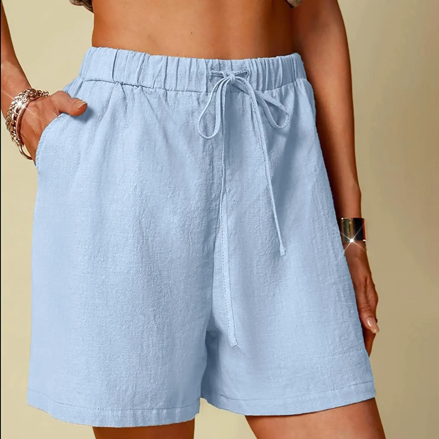 Shorts for Women 2025 Trendy Linen Shorts Casual Summer Plus Size Beach Shorts with Pockets Comfy Wide Leg Shorts