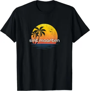 Sint Maarten Vintage Palm Tree Sunset T-Shirt