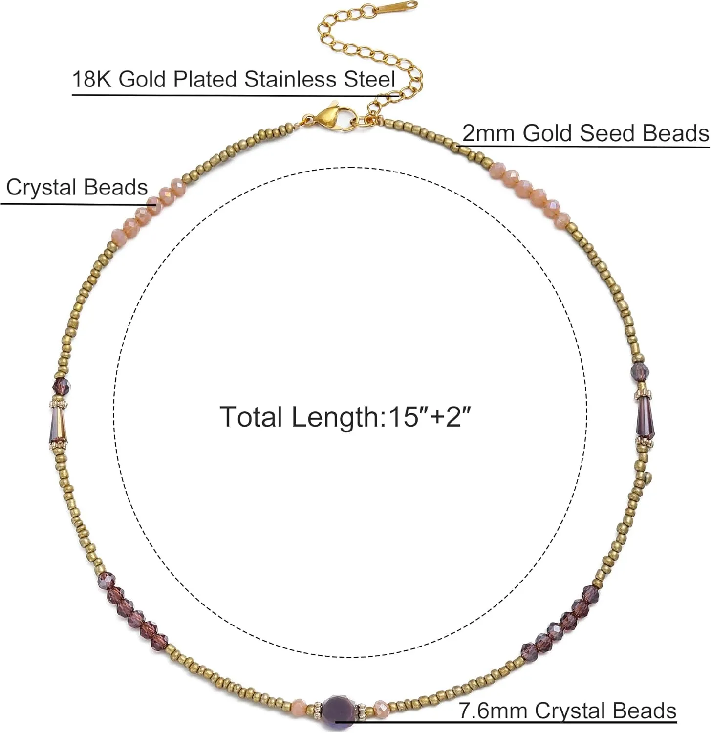 S.J JEWELRY Beaded Necklaces for Women Colorful Seed Bead Necklace Boho Necklaces for Women Beach Necklaces Summer Necklace Choker for Women Stainless Steel 18K Gold Plated