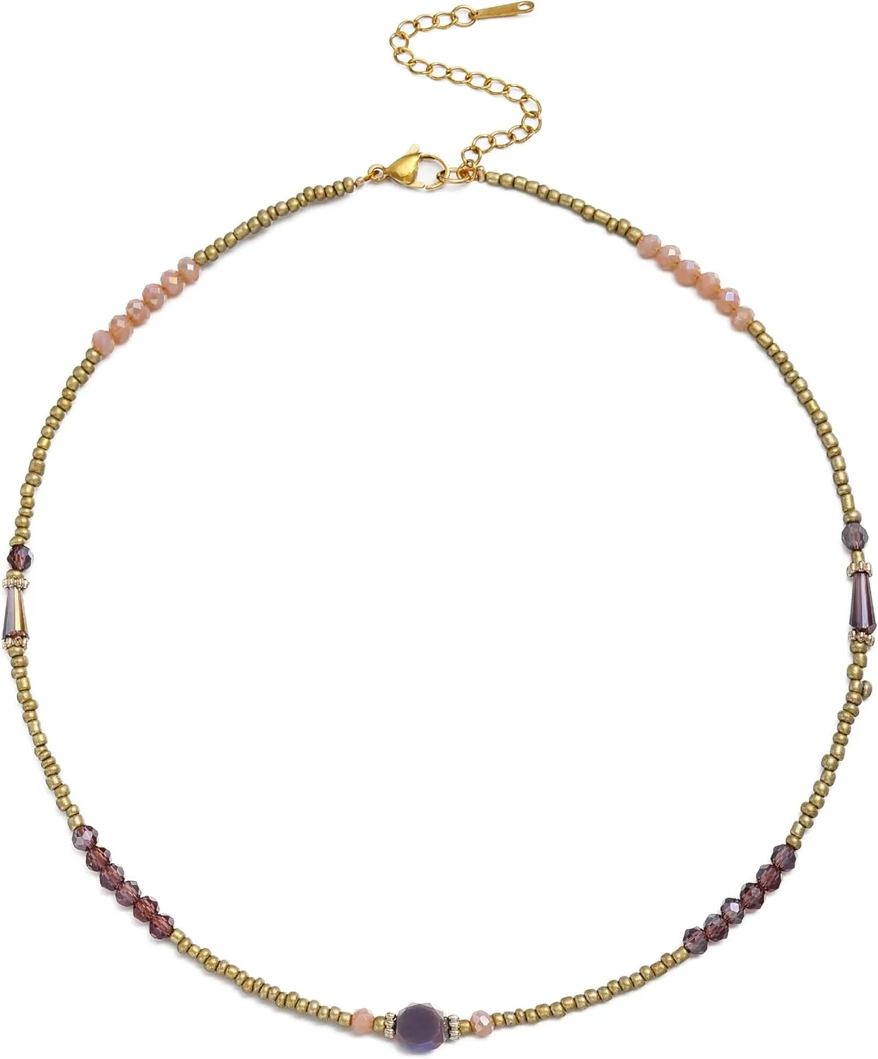 S.J JEWELRY Beaded Necklaces for Women Colorful Seed Bead Necklace Boho Necklaces for Women Beach Necklaces Summer Necklace Choker for Women Stainless Steel 18K Gold Plated