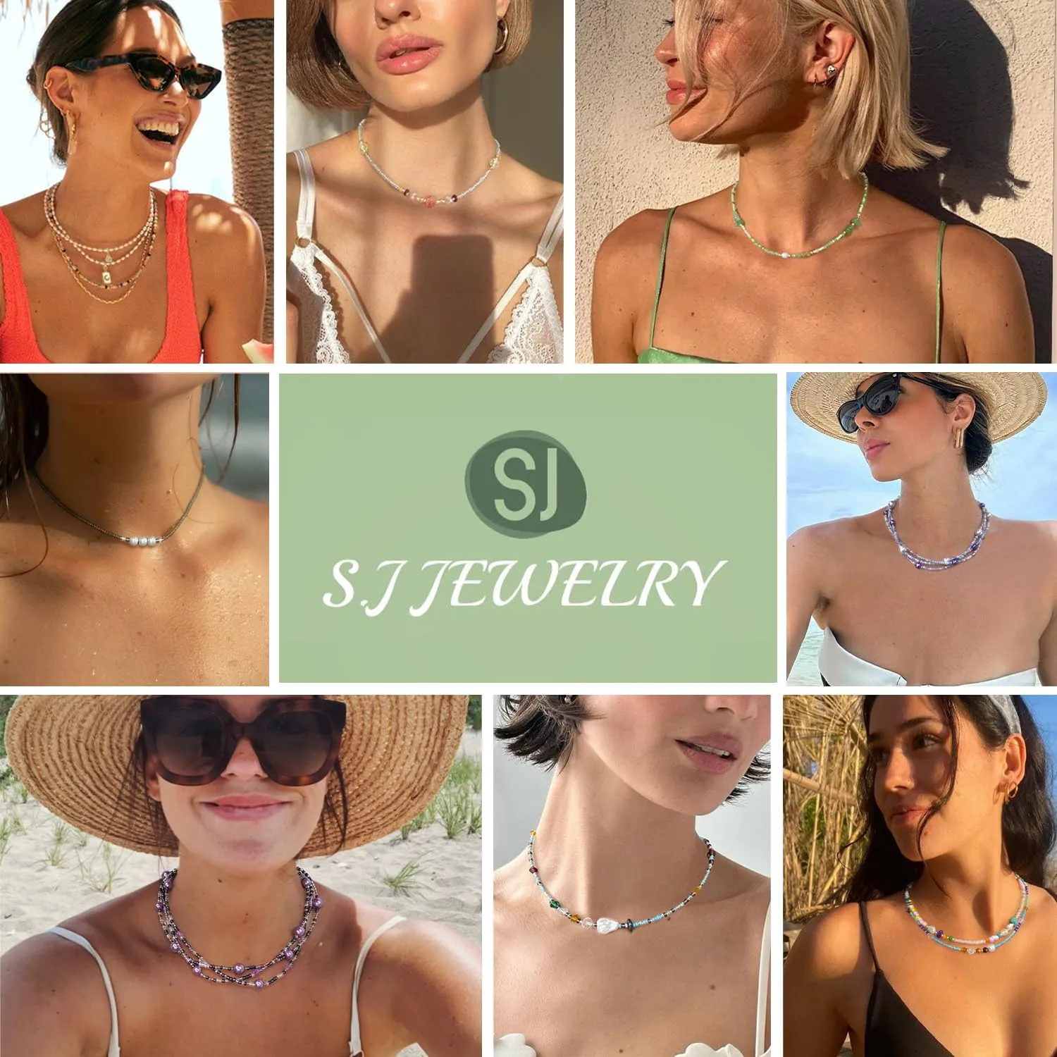 S.J JEWELRY Beaded Necklaces for Women Colorful Seed Bead Necklace Boho Necklaces for Women Beach Necklaces Summer Necklace Choker for Women Stainless Steel 18K Gold Plated