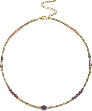 S.J JEWELRY Beaded Necklaces for Women Colorful Seed Bead Necklace Boho Necklaces for Women Beach Necklaces Summer Necklace Choker for Women Stainless Steel 18K Gold Plated