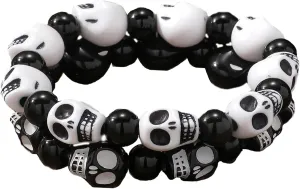 Skeleton Skull Head Bracelets Set Colorful Skull Bracelets Pumpkin Skull Bracelets Tibetan Prayer Bone Bead Strand Bracelets Gothic Punk Halloween Jewelry for Man Women