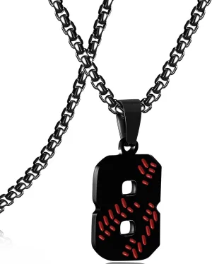 SKQIR Baseball Jersey Number Pendant for Men & Boys - Stainless Steel Chain for Athletes - Black