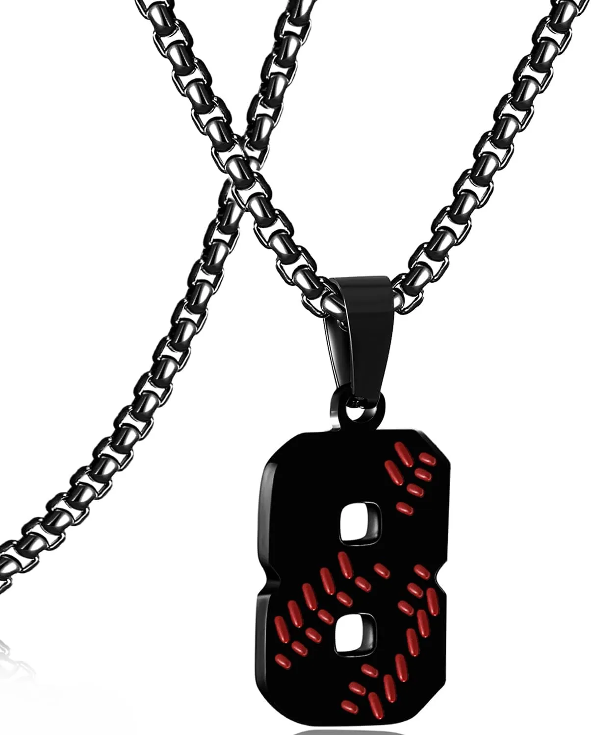 SKQIR Baseball Jersey Number Pendant for Men & Boys - Stainless Steel Chain for Athletes - Black