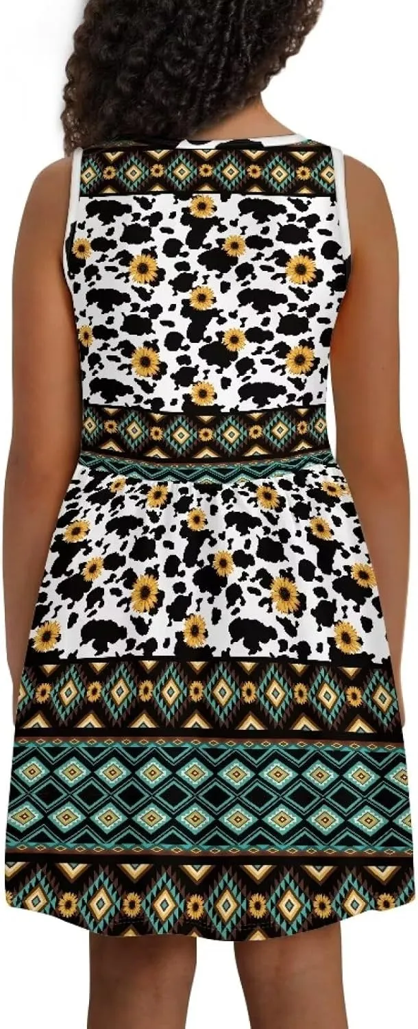 Sleeveless Cute Floral Dress for Girls Swing Loose Fit Sundress with Pockets Playwear