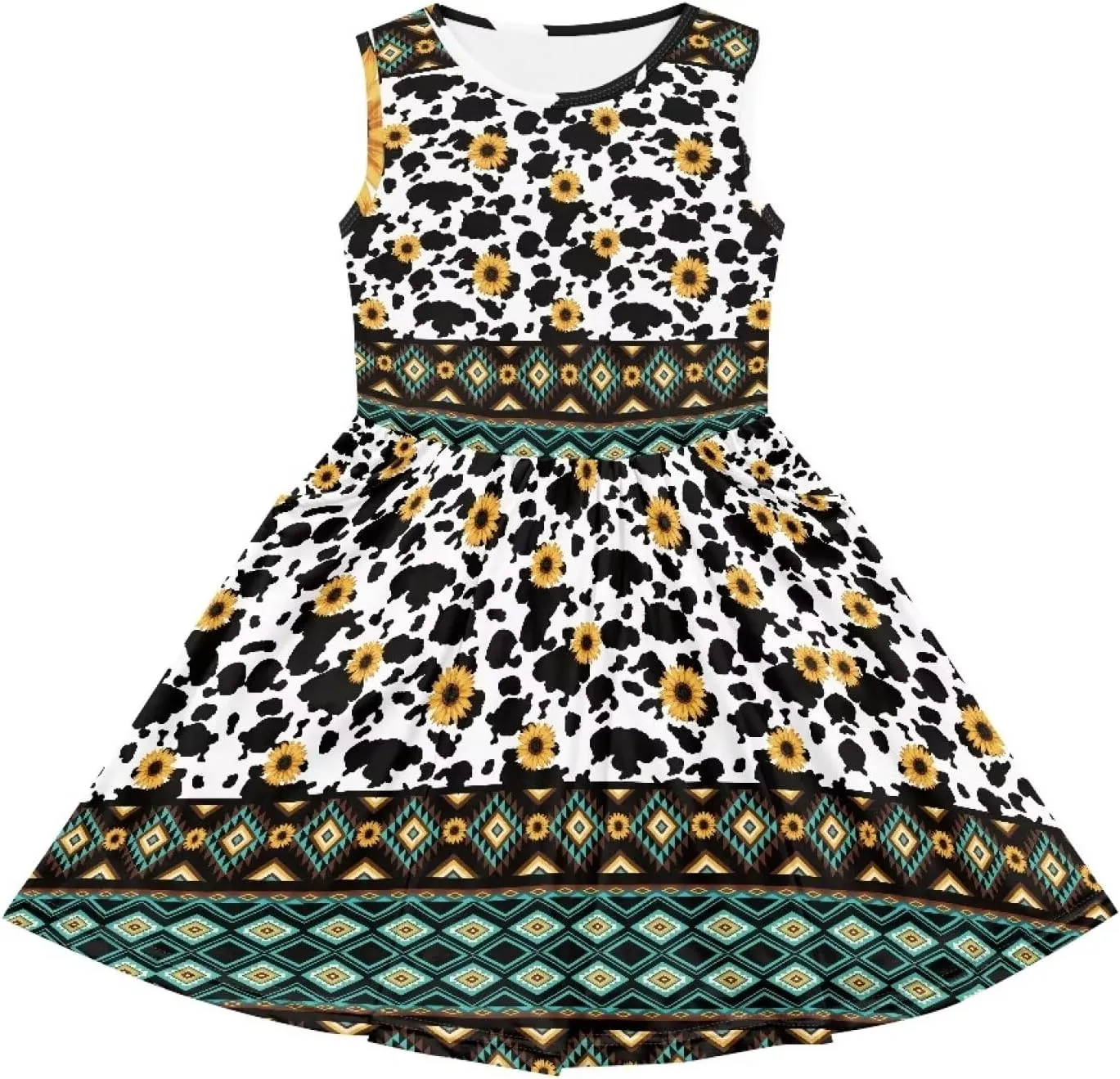 Sleeveless Cute Floral Dress for Girls Swing Loose Fit Sundress with Pockets Playwear