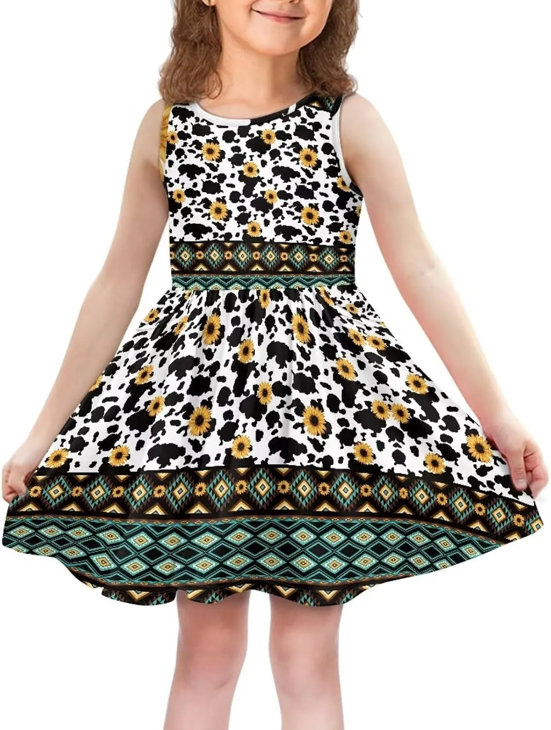 Sleeveless Cute Floral Dress for Girls Swing Loose Fit Sundress with Pockets Playwear