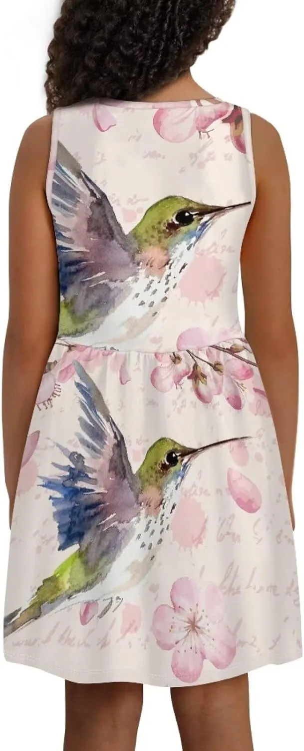 Sleeveless Cute Floral Dress for Girls Swing Loose Fit Sundress with Pockets Playwear
