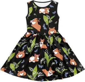Sleeveless Cute Floral Dress for Girls Swing Loose Fit Sundress with Pockets Playwear
