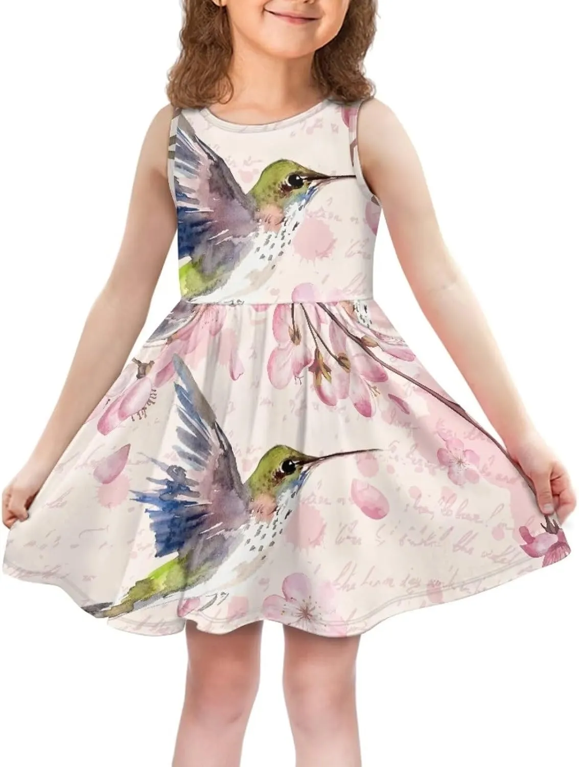 Sleeveless Cute Floral Dress for Girls Swing Loose Fit Sundress with Pockets Playwear