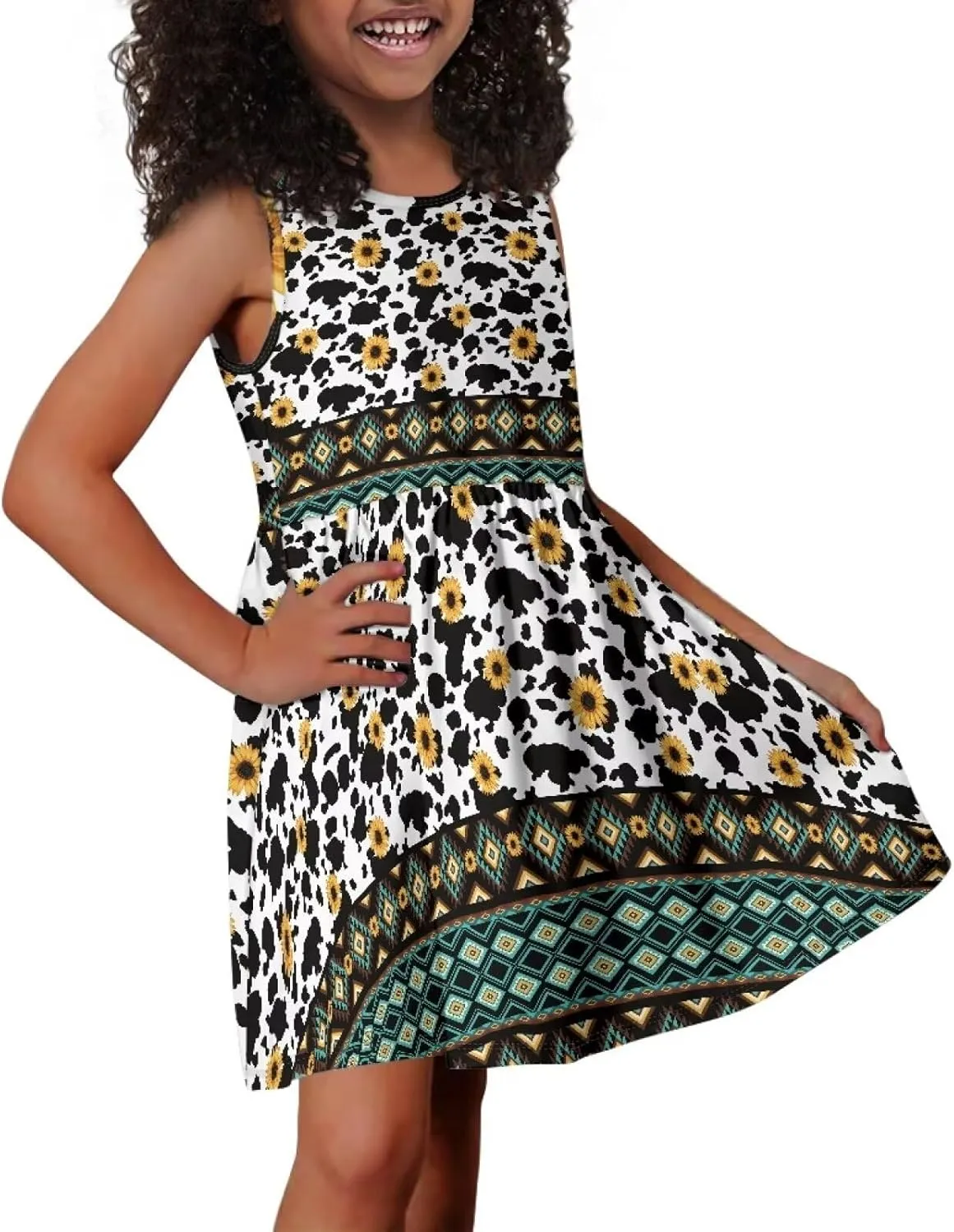 Sleeveless Cute Floral Dress for Girls Swing Loose Fit Sundress with Pockets Playwear