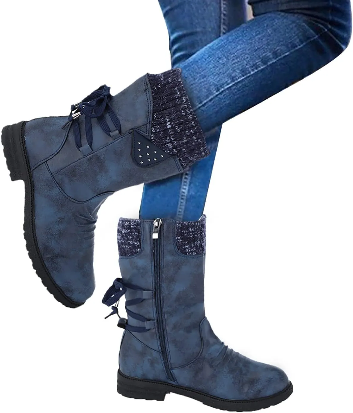 Slip on Winter Boots for Women Tall Womens Tall Waterproof Rubber Boots R Warm for Snow Women's Leather Winter Boots White Snow Boots Waterproof Calf Botas De Invierno Para Mujeres Bajitas