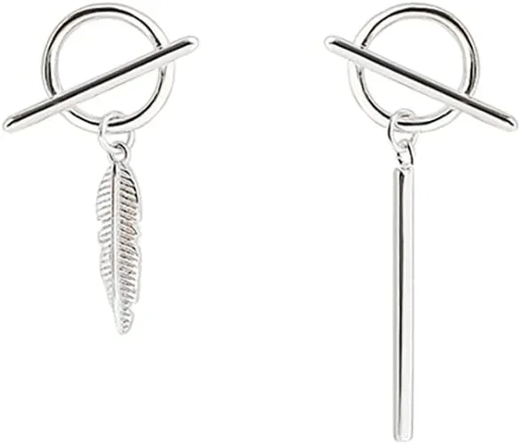 SLUYNZ 925 Sterling Silver Bar Dangle Earrings for Women Feather Drop Earrings Circle Studs
