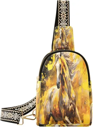 Small Sling Bag Fanny Packs Crossbody Bags for Women Abstract Horse Leather Fashion Chest Bag Belt Bag for Women for Travel Sports Running Hiking