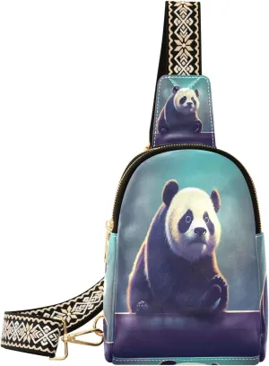 Small Sling Bag Fanny Packs Crossbody Bags for Women Baby Panda Portrait Leather Fashion Chest Bag Belt Bag for Women for Travel Sports Running Hiking
