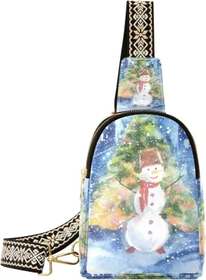 Small Sling Bag Fanny Packs Crossbody Bags for Women Cute Funny Snowman Leather Fashion Chest Bag Belt Bag for Women for Travel Sports Running Hiking