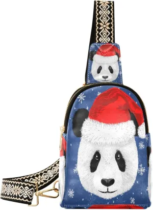 Small Sling Bag Fanny Packs Crossbody Bags for Women Panda Santa Hat Leather Fashion Chest Bag Belt Bag for Women for Travel Sports Running Hiking