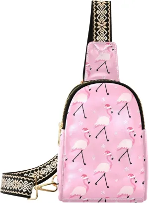 Small Sling Bag Fanny Packs Crossbody Bags for Women Pink Tropical Flamingos Leather Fashion Chest Bag Belt Bag for Women for Travel Sports Running Hiking