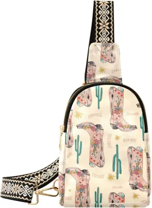 Small Sling Bag Fanny Packs Crossbody Bags for Women Vintage Cow Girls Boot Leather Fashion Chest Bag Belt Bag for Women for Travel Sports Running Hiking
