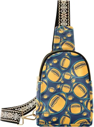 Small Sling Bag for Women American Football Art PC Leather Fanny Pack Crossbody Yellow Fashion Waist Packs Chest Bag for Travel Sports Running Hiking
