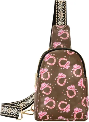 Small Sling Bag for Women Cute Cowgirl PC Leather Fanny Pack Crossbody Pink Fashion Waist Packs Chest Bag for Travel Sports Running Hiking
