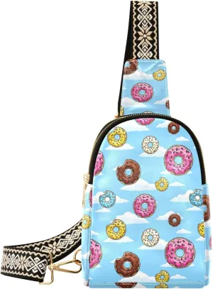 Small Sling Bag for Women Donuts with Glaze PC Leather Fanny Pack Crossbody Blue Sky Fashion Waist Packs Chest Bag for Travel Sports Running Hiking