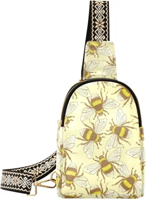 Small Sling Bag for Women Sketch Bumble Bee PC Leather Fanny Pack Crossbody Fashion Waist Packs Chest Bag for Travel Sports Running Hiking