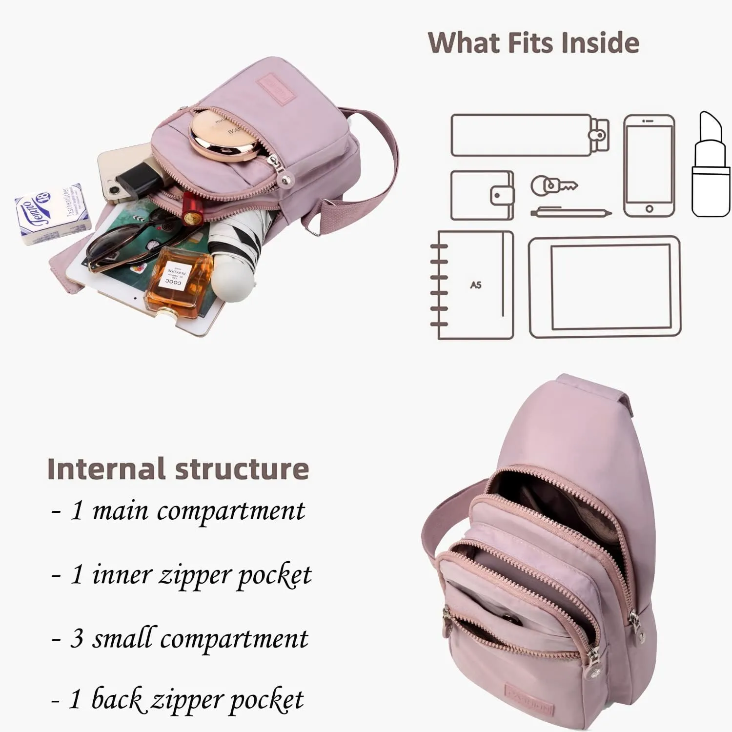 Small Sling Bag for Women, Sling Backpack Daypack Fanny Pack Crossbody Bags for Hiking Travel Sports Running