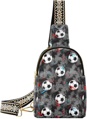 Small Sling Bag for Women Soccer Ball Sport PC Leather Fanny Pack Crossbody Fashion Waist Packs Chest Bag for Travel Sports Running Hiking