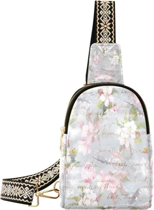 Small Sling Bag for Women Spring Peony Flowers PC Leather Fanny Pack Crossbody Pink Floral Fashion Waist Packs Chest Bag for Travel Sports Running Hiking