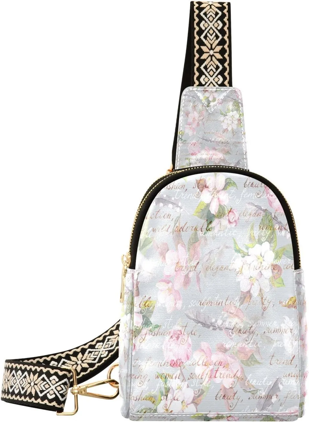 Small Sling Bag for Women Spring Peony Flowers PC Leather Fanny Pack Crossbody Pink Floral Fashion Waist Packs Chest Bag for Travel Sports Running Hiking