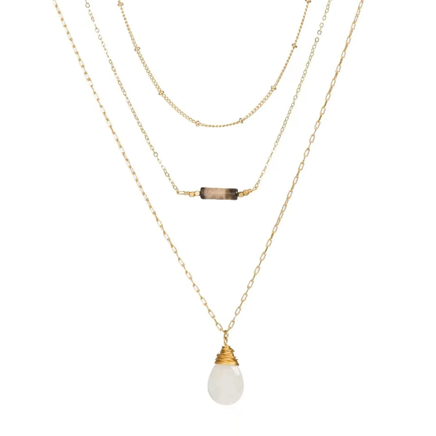 SmileBelle Boho Necklaces Long Layered Gold Necklaces with Crystals, Necklace for Women Trendy Boho Necklaces for Her White Quartz Crystal Hippie Jewelry as Daughter Girlfriend Anniversary Gifts