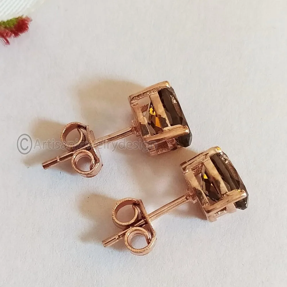 Smoky Quartz Earrings, Handmade Silver Earrings, Smoky Quartz Earrings Gold, 925 Silver Earrings, Pushback Stud Earrings, Minimalist Earrings, Natural Gemstone Earrings, Healing Earrings, Unique Gift
