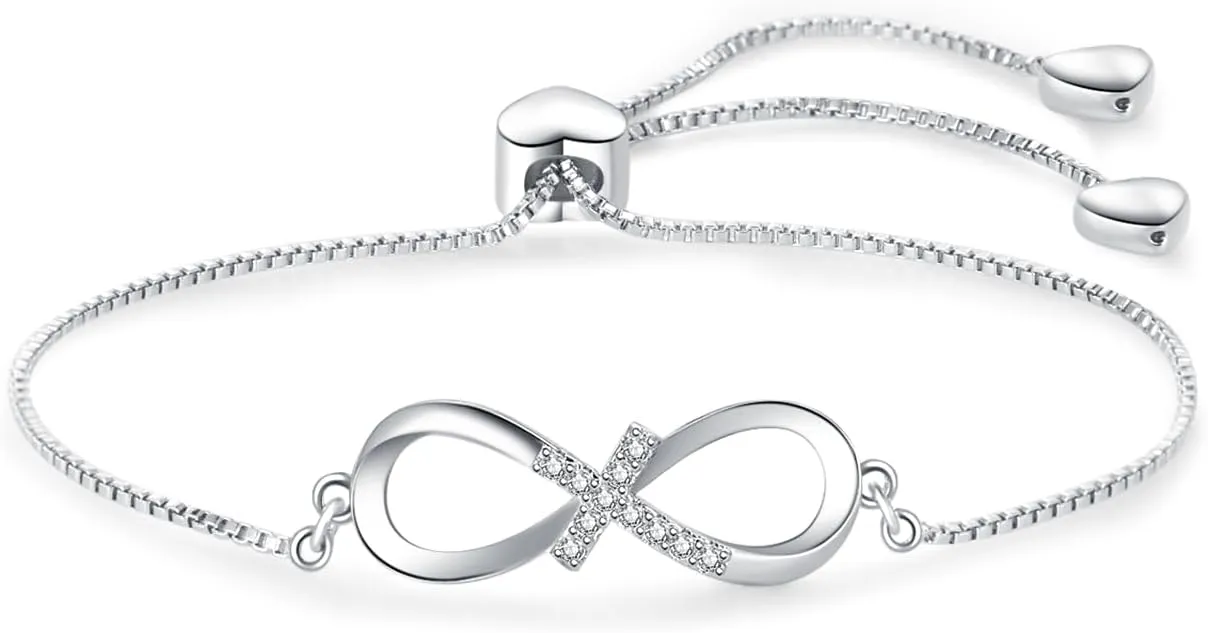 Sparkling Heart Infinity Cross Bracelet Women Jesus God Love Heart Bible Clear CZ Family Christmas Friends Birthday Anniversary