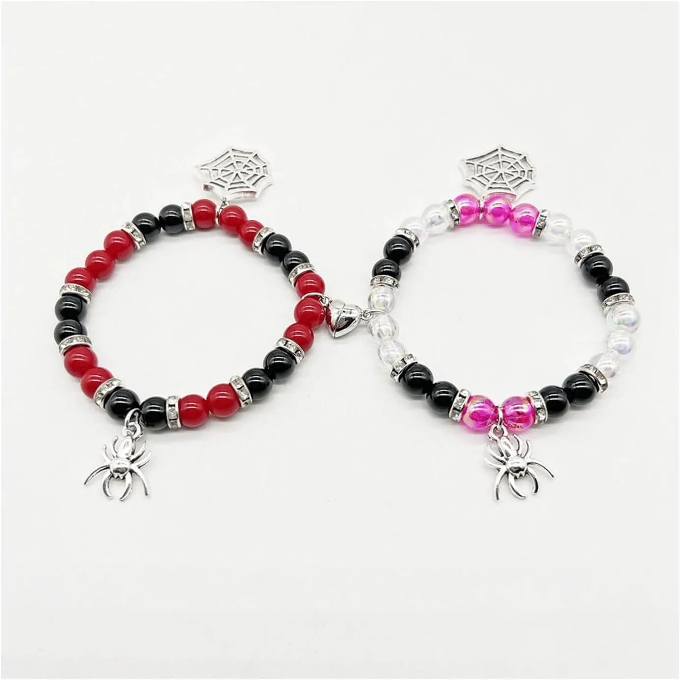 Spider Bracelets for Couple Friendship Bracelets Couples Bracelets Heart Energy Stone Bracelets Pink Relationship Promise Bracelet Stretch Beaded Bracelets Matching Bracelet for Couple Best Friend Love Family Halloween Party Jewelry